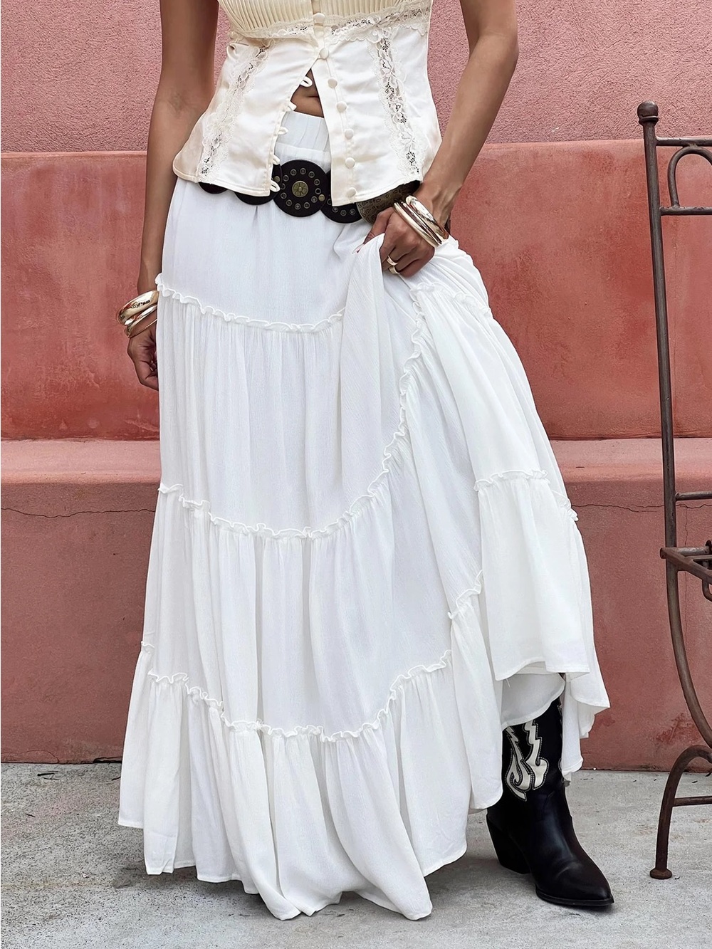 Princess Polly White Tiered Maxi Skirt